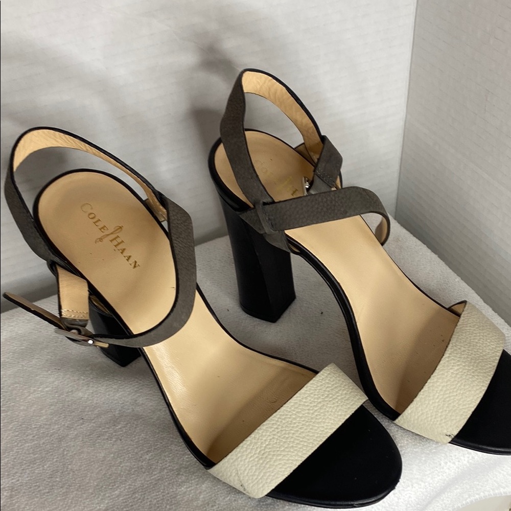 Cole Haan Black and Cream Heels with Medium Slingback